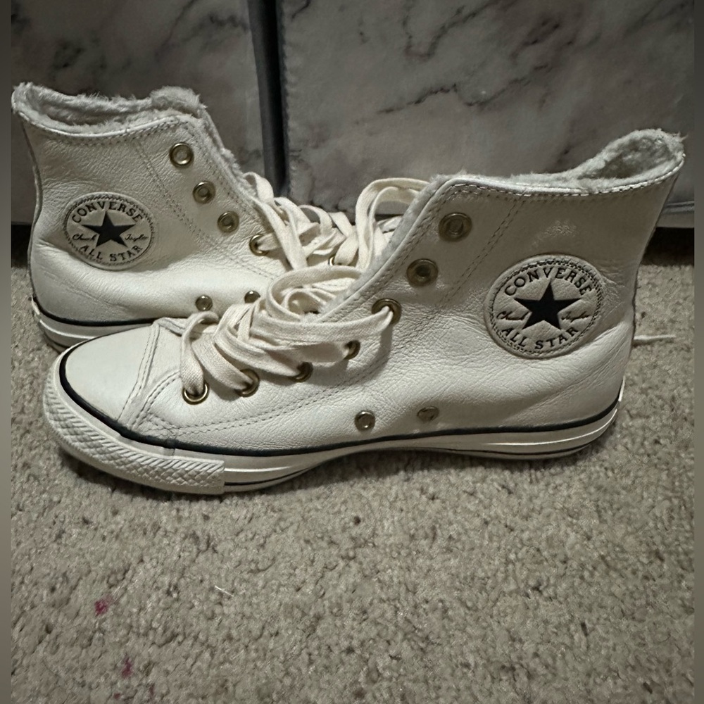 Converse Leather High Top Faux Fur Lined Shoes